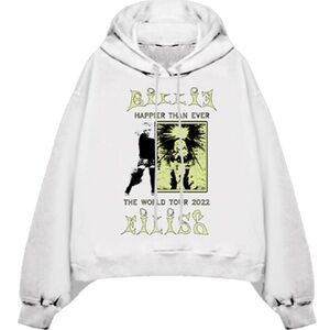 MAKE AN OFFER BILLIE EILISH 2022 World Tour Off White Oversized Crop Hoodie